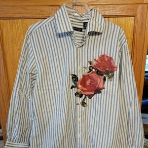 Kenneth Cole Mens Size L Long-Sleeve Button Up Striped Vinyl Rose Chest